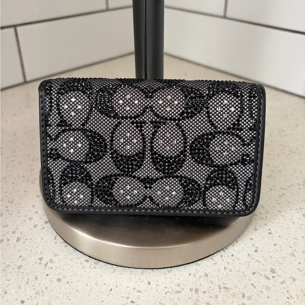 Coach Essential Slim Card Case In Crystal Signature Jacquard